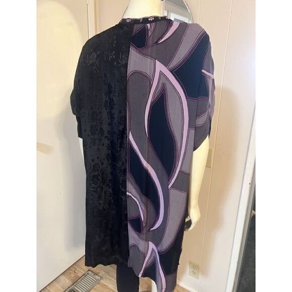 Vintage Tienda Ho Boho Womens OS Duster Black Purple Jacquard Short Sleeves - Picture 7 of 10